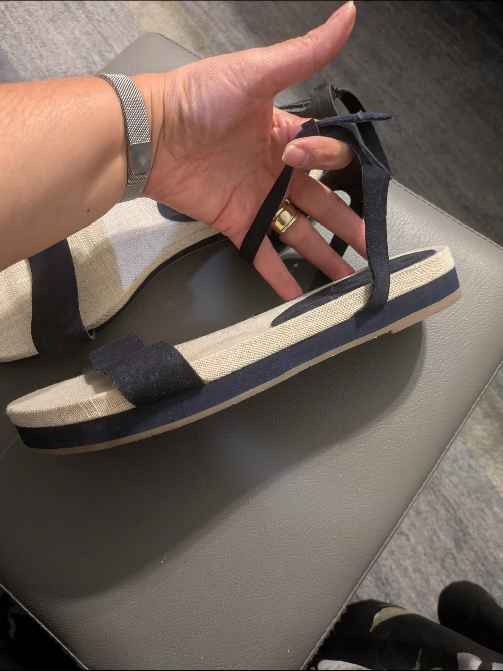 Splendid Navy Suede Flat Strappy Sandals